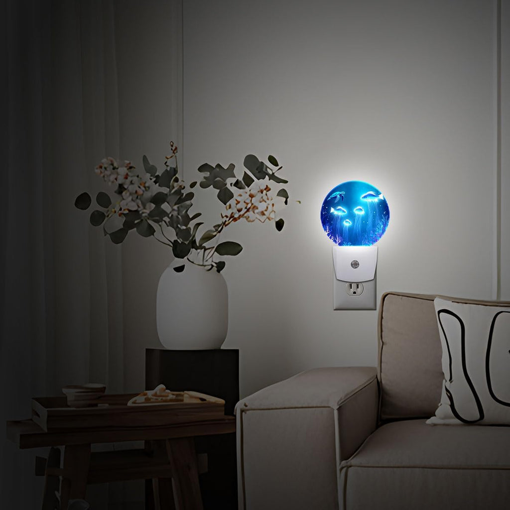 Blue Fish Turtle Plug in Night Light Auto Light Round Lamps Energy Saving Gift for Women Men Friends