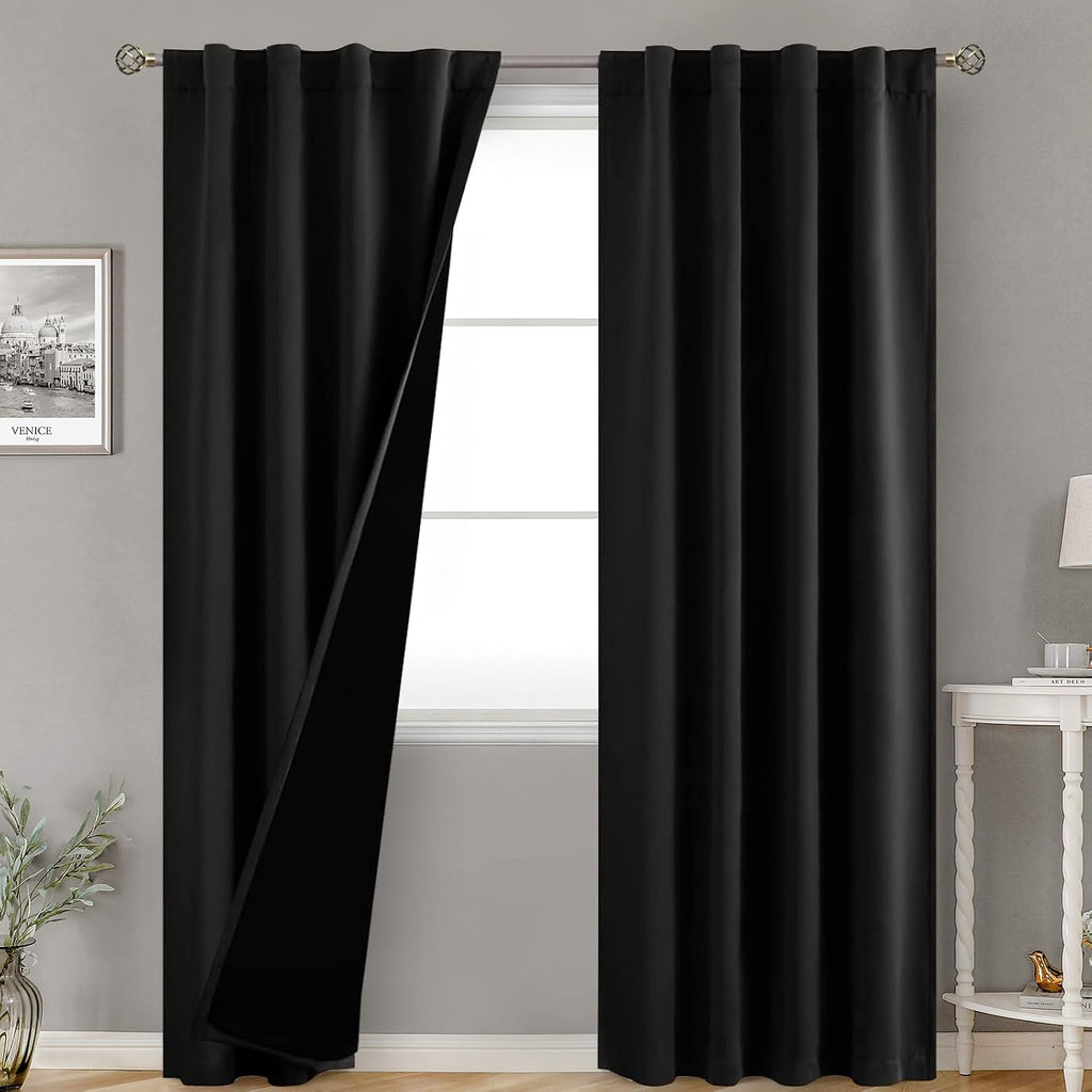 BGment Black 100% Blackout Curtains for Bedroom, 84 Inch Length 2 Panels Set Black Out Living Room Panels with Thermal Liner, Rod Pocket…