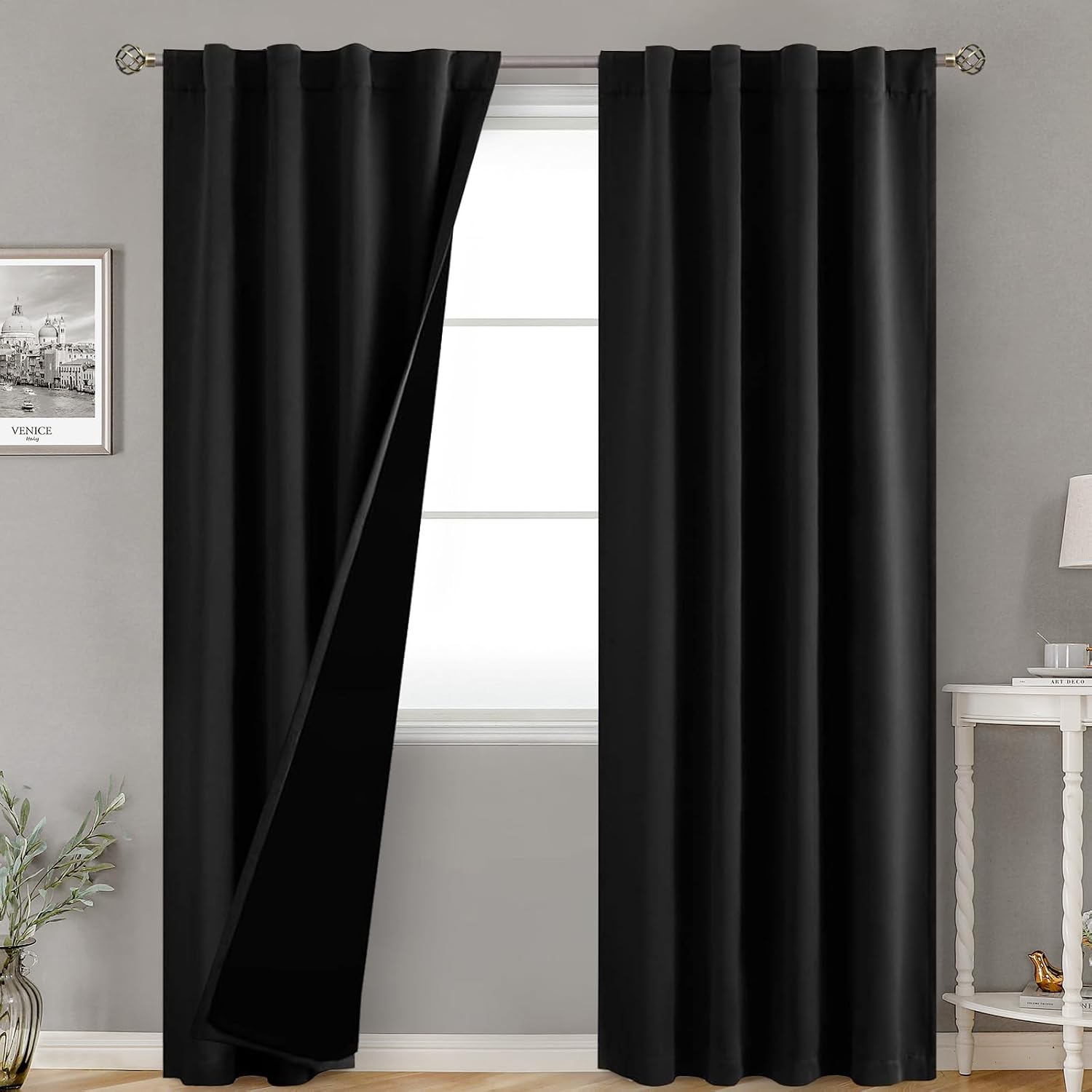 BGment Black 100% Blackout Curtains for Bedroom, 84 Inch Length 2 Panels Set Black Out Living Room Panels with Thermal Liner, Rod Pocket…