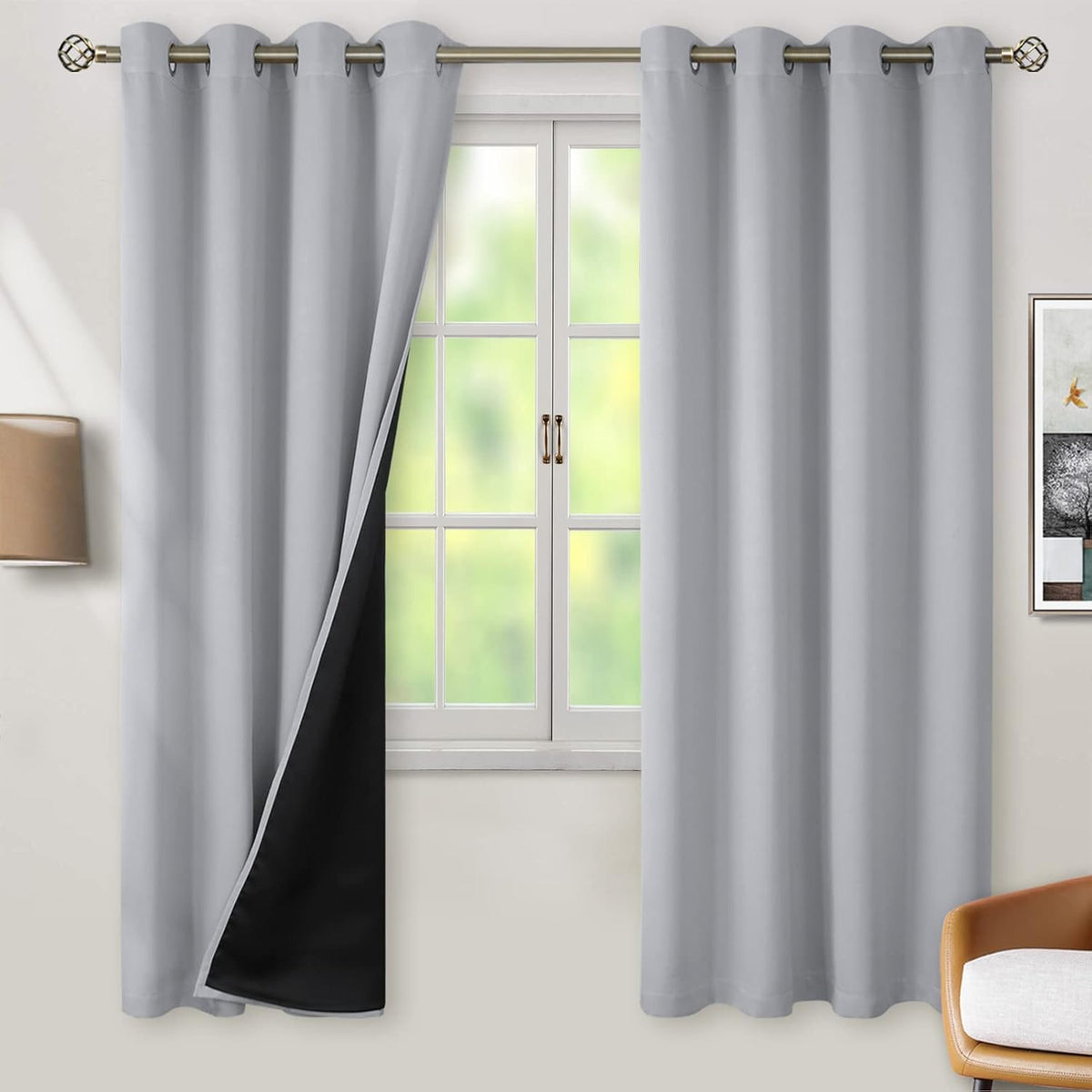 BGment Thermal Insulated 100% Blackout Curtains for Bedroom with Black Liner, Double Layer Full Room Darkening Noise Reducing Grommet Curta…