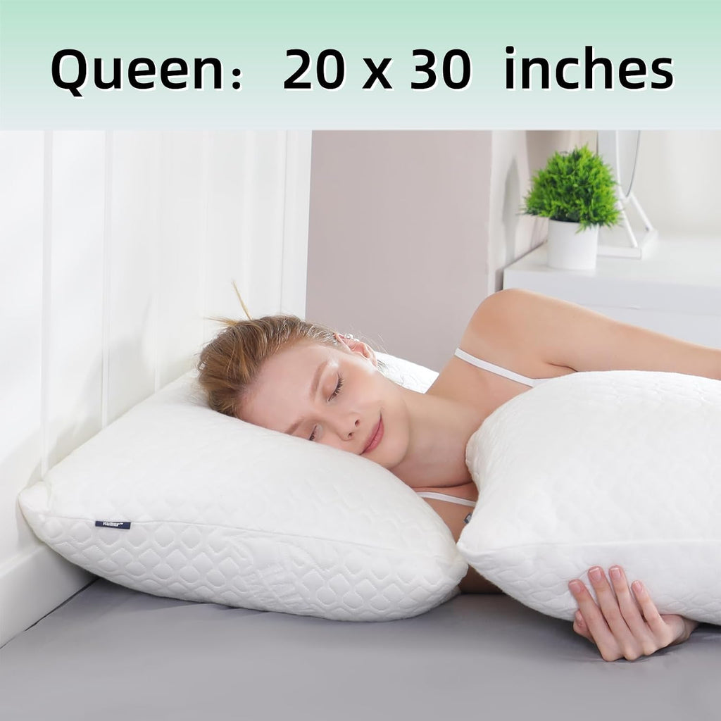 Rainmr Queen Size Bed Pillow for Sleeping Shredded Memory Foam Adjustable Loft Pillows with Cooling Washable Pillow Case, 20x30 inches…