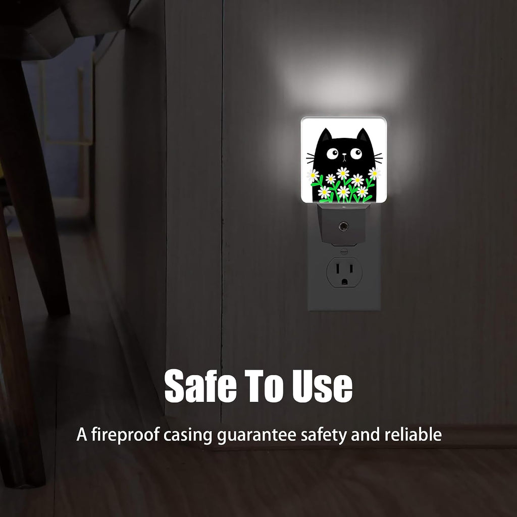 Cat Kitten Daisy Night Light, Camomile Bouquet Plug into Wall with Dusk to Dawn Light Sensors, Warm Nightlights for Bedroom, Bathroom…