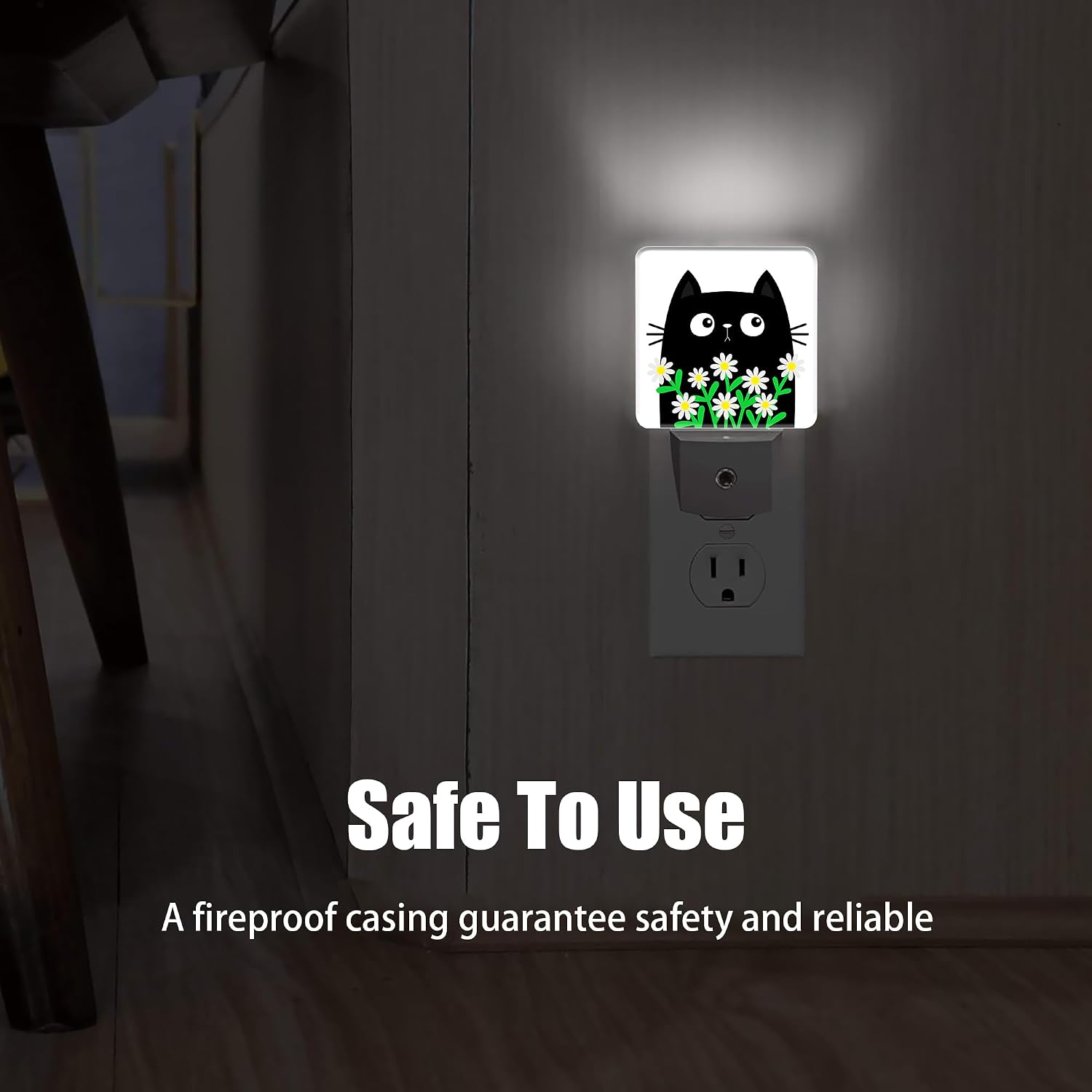 Cat Kitten Daisy Night Light, Camomile Bouquet Plug into Wall with Dusk to Dawn Light Sensors, Warm Nightlights for Bedroom, Bathroom…