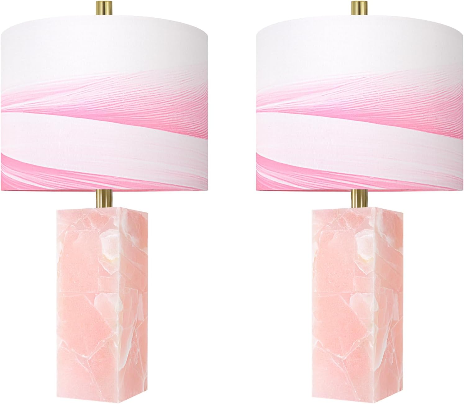 Scenekoy 23" Alabaster Table Lamp Set of 2 with Night Light for Bedroom Living Room, Rotary Switch, Pink Modern Table Lamp with Linen…