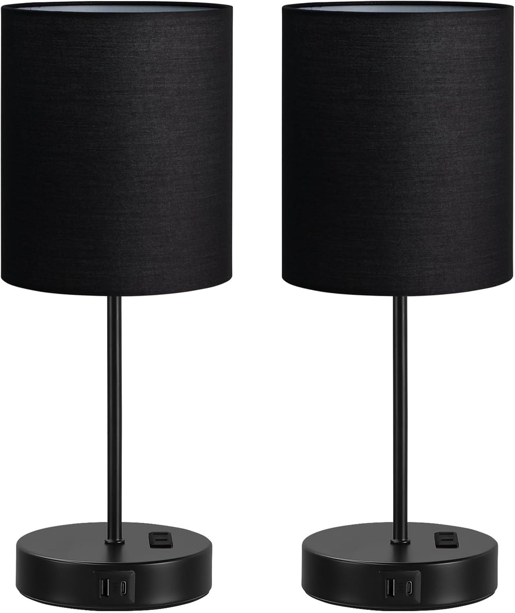 Fenmzeelighting Black Touch Lamps for Nightstand Set of 2 - Bedside Table Lamp for Bedroom with Dual USB Ports & AC Outlet, 3-Way Dimmable…