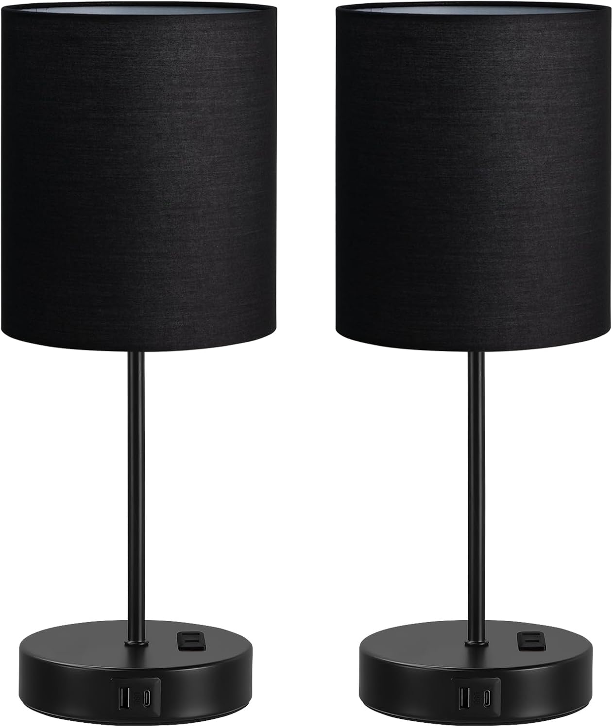 Fenmzeelighting Black Touch Lamps for Nightstand Set of 2 - Bedside Table Lamp for Bedroom with Dual USB Ports & AC Outlet, 3-Way Dimmable…