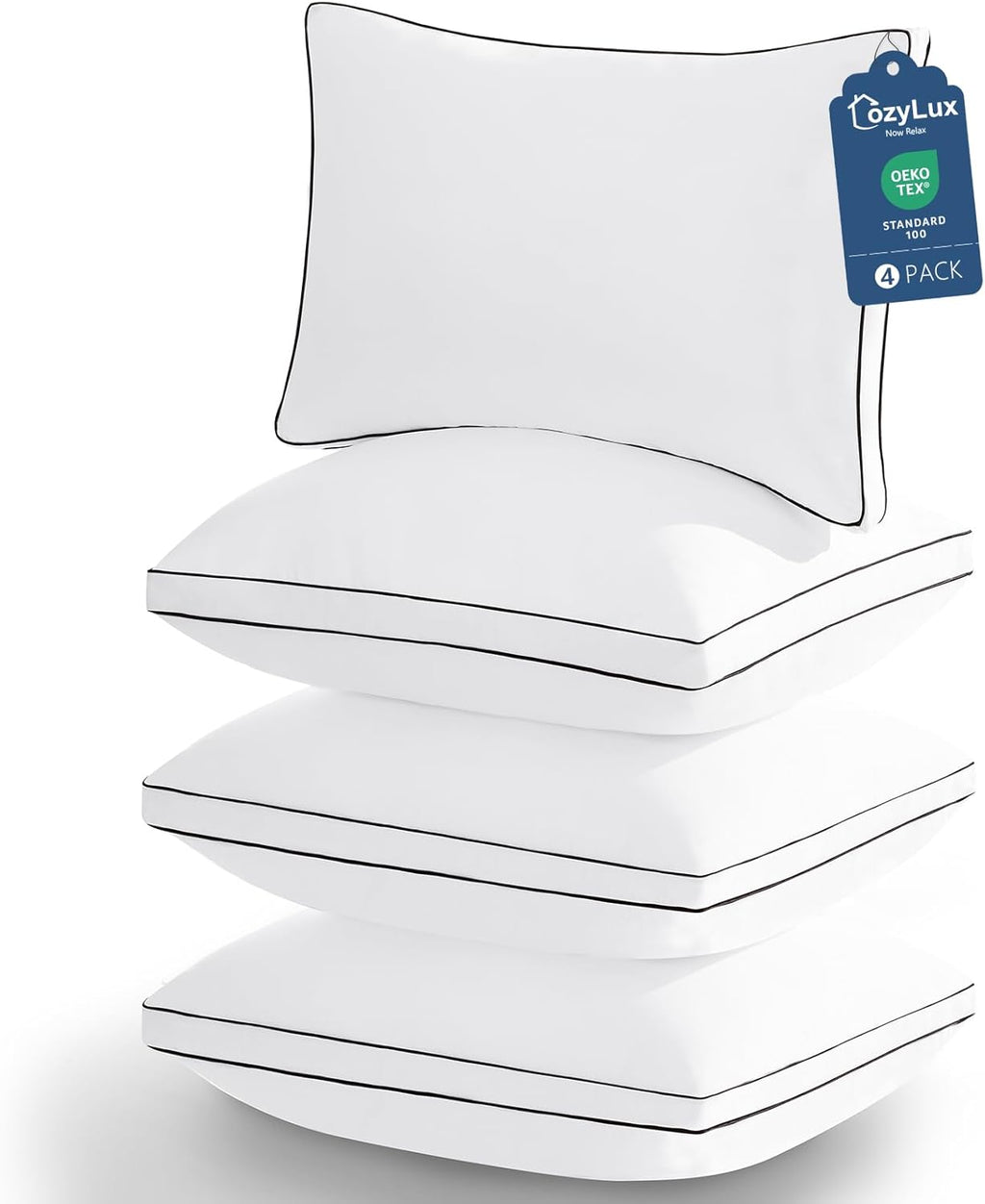 CozyLux Pillows Standard Size Set of 4, Soft Supportive 3D Down Alternative Bed Pillow for Sleeping 4 Pack White, Luxury Hotel Quality Guss…