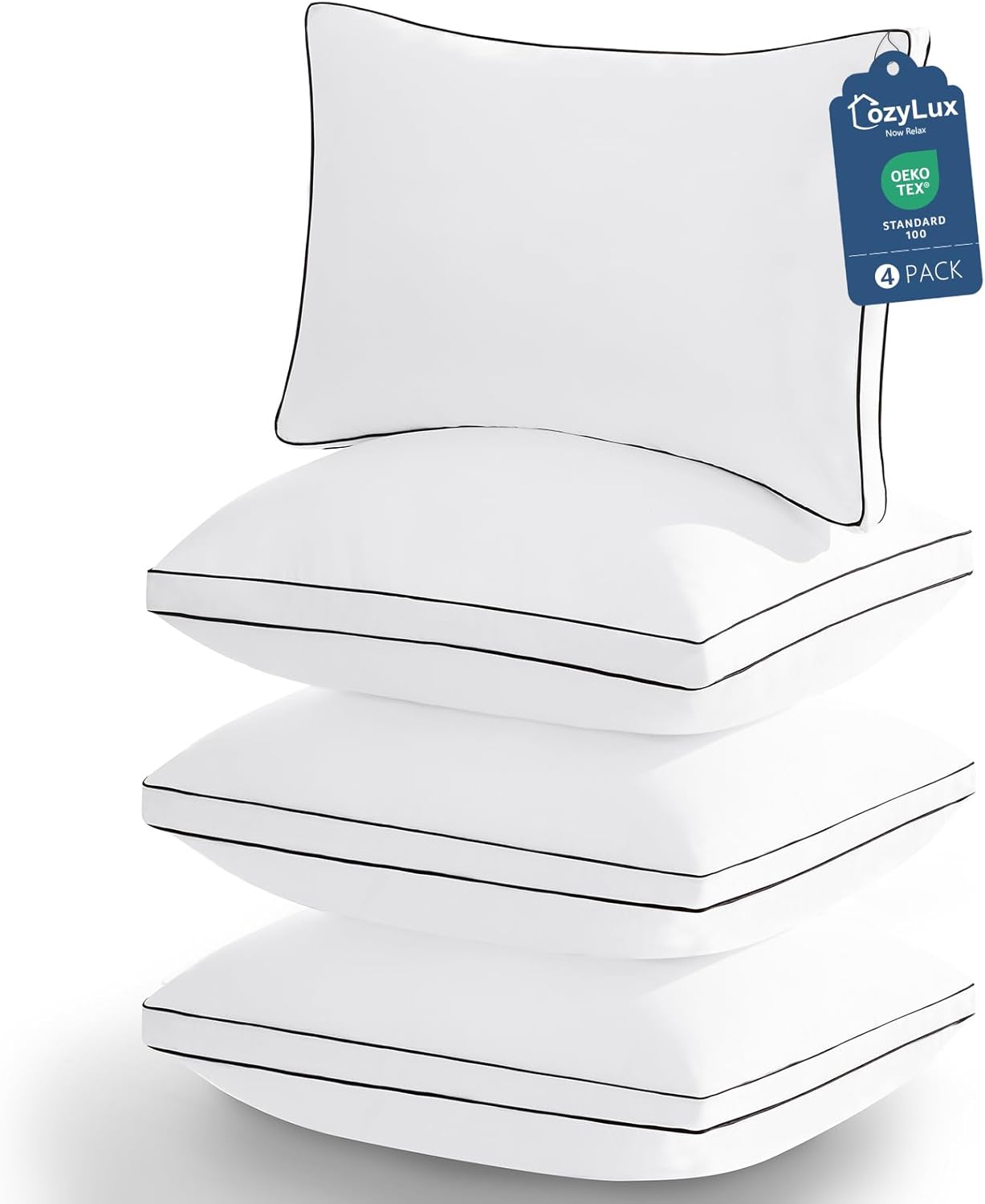 CozyLux Pillows Standard Size Set of 4, Soft Supportive 3D Down Alternative Bed Pillow for Sleeping 4 Pack White, Luxury Hotel Quality Guss…