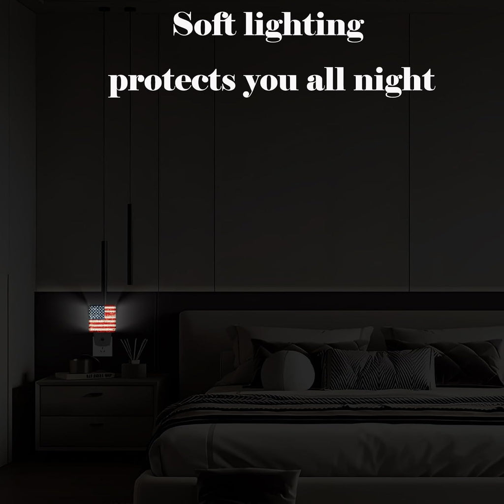 American Flag Night Light, Plug Into Wall for Boys Girls Bedroom Decorative Square Night Light Lamp 0.5w Sleep Friendly