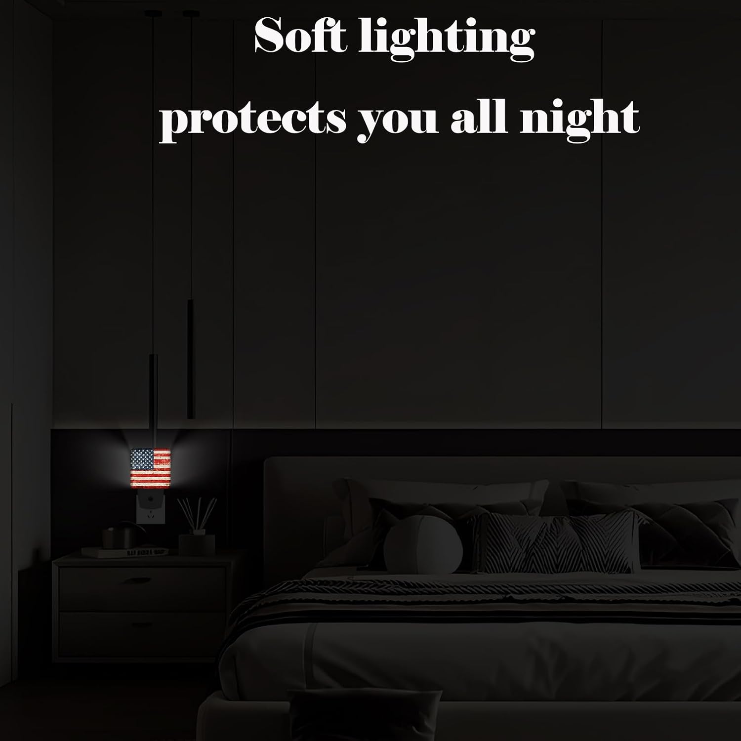 American Flag Night Light, Plug Into Wall for Boys Girls Bedroom Decorative Square Night Light Lamp 0.5w Sleep Friendly