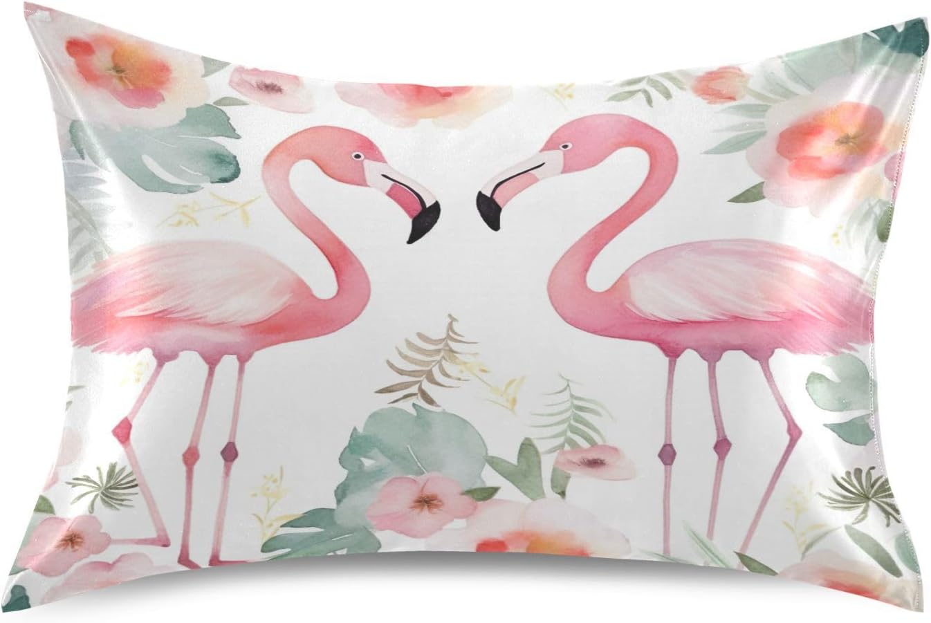 YETTASBIN Floral Flamingos Satin Pillowcase, Soft Breathable Silk Pillow Case with Envelope Closure for Hair and Skin, Standard Size 26 x…