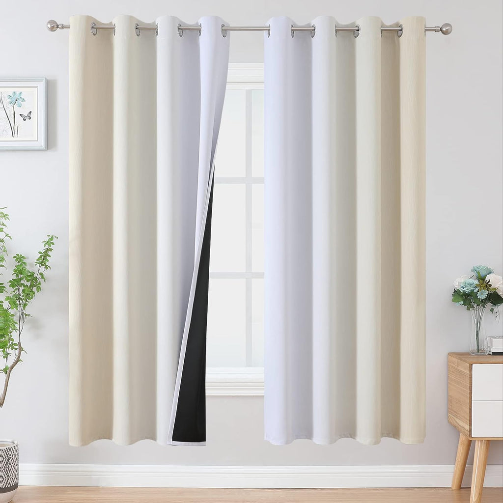 Estelartextiler Estelar Textiler Full Room Darkening Blackout Curtains 72 Inch Length 2 Panels Set, Ombre Greyish White and Beige Thermal I…