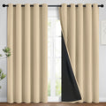 Yakamok Beige 100% Blackout Curtains, Thermal Insulated Total Blackout Drapes for Bedroom, Heat Blocking Window Curtains for Living Room(62…