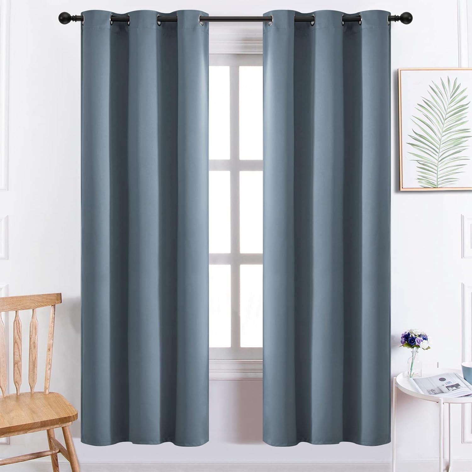 Yakamok Blackout Curtains Room Darkening Thermal Insulated with Grommet Window Curtain for Bedroom/Living Room(38Wx72L inch, Stone Blue…