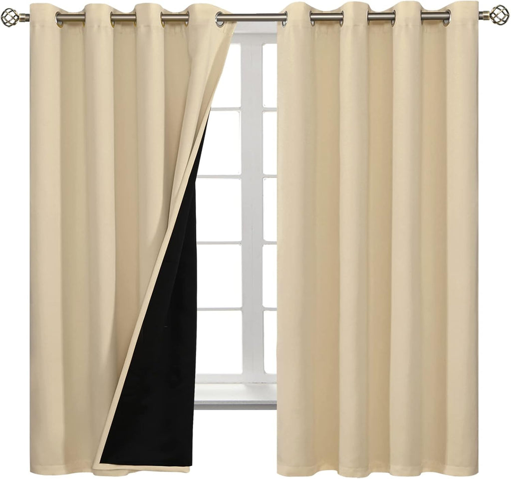 BGment Thermal Insulated 100% Blackout Curtains for Bedroom with Black Liner, Double Layer Full Room Darkening Noise Reducing Grommet Curta…
