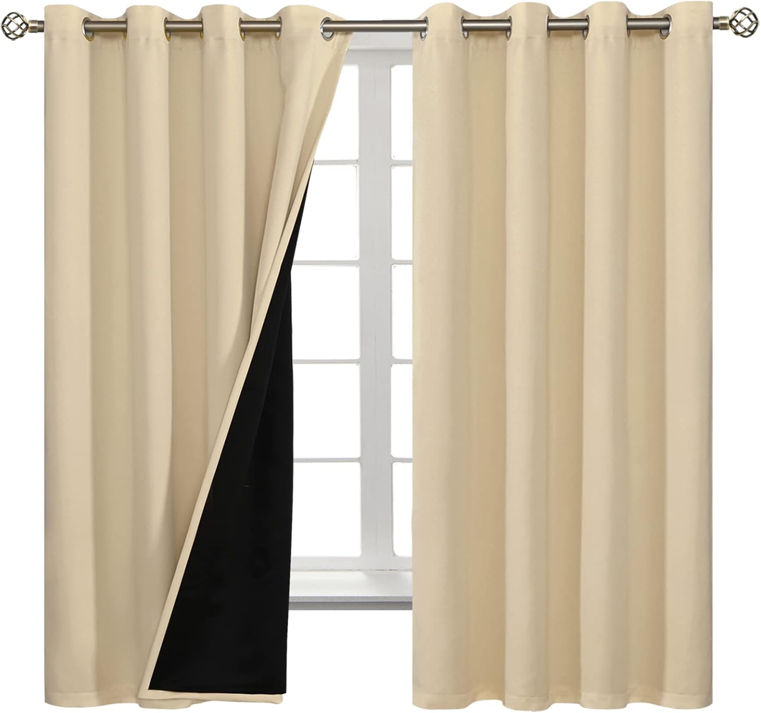 BGment Thermal Insulated 100% Blackout Curtains for Bedroom with Black Liner, Double Layer Full Room Darkening Noise Reducing Grommet Curta…