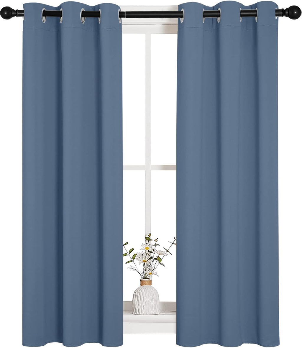 NICETOWN Thermal Insulated Curtains Blackout Draperies, Stone Blue, Set of 2, 29 by 40 inches Long, Window Treatment Solid Grommet Room…