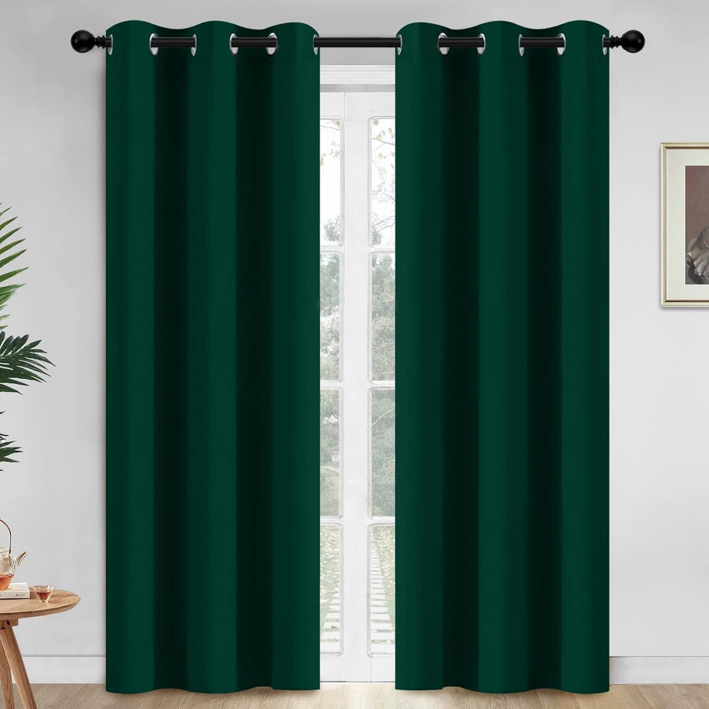 Yakamok Dark Green Blackout Curtains for Bedroom, Light Blocking Window Treatment Drapes Solid Grommet Top Curtains for Living Room,42W x…