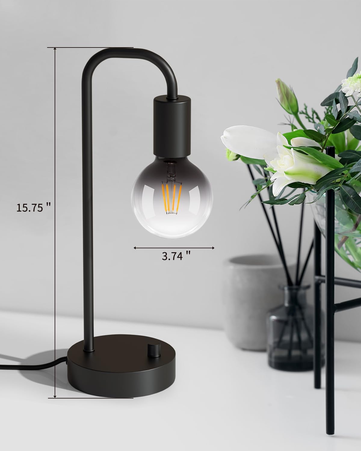 ONEWISH Industrial Table Lamp Set of 2, Fully Dimmable Beside Lamp with Gradient Black Art LED Bulb, Modern Nightstand Desk Lamps for…