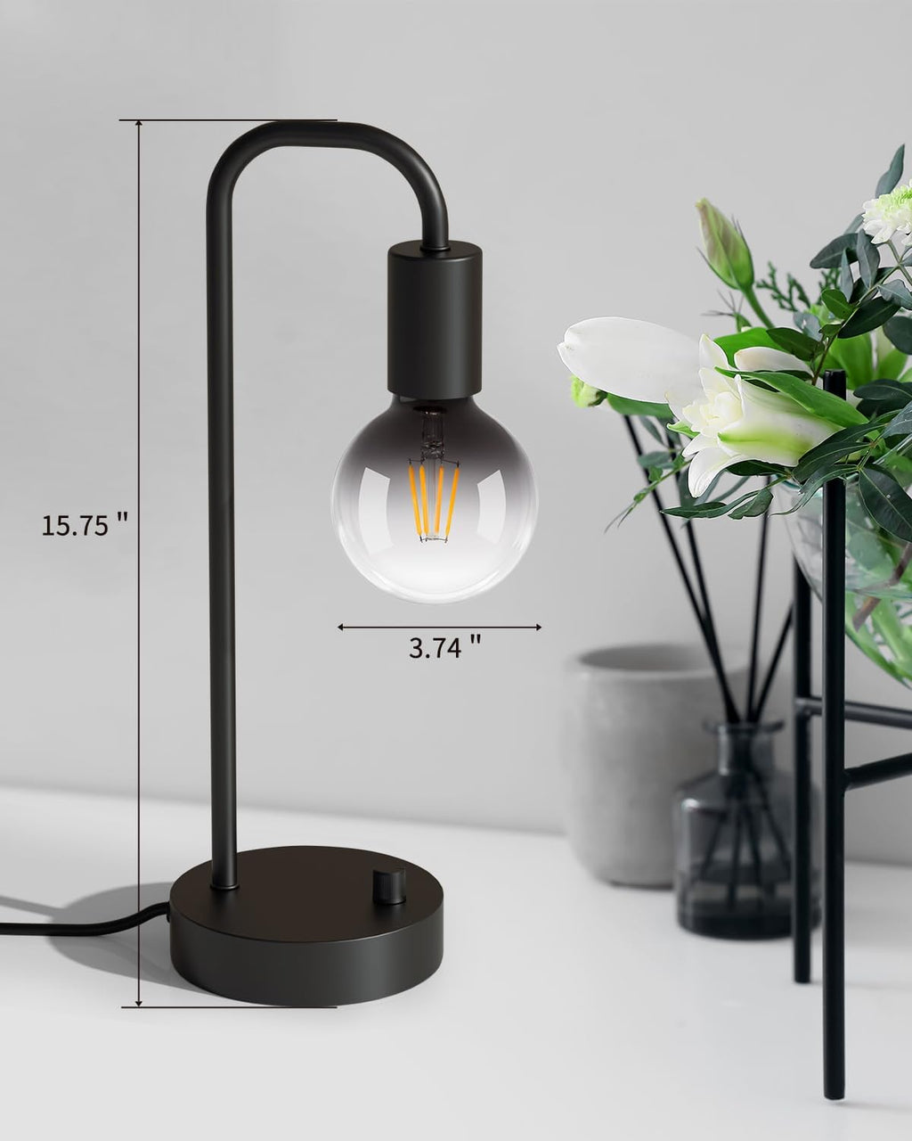 ONEWISH Industrial Table Lamp for Bedroom, Fully Dimmable Modern Bedside Lamps with 2700K Warm Light Bulb for Kids Reading, Minimalist…