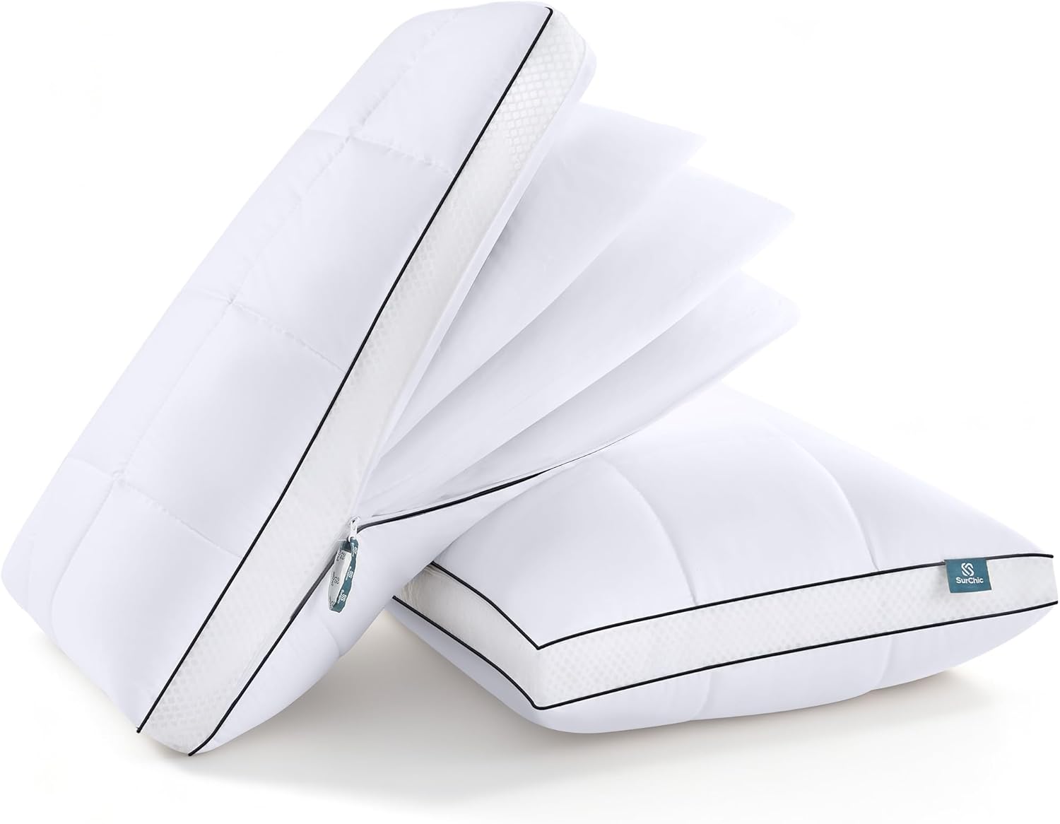 SurChic Luxury Adjustable Pillows Queen Size Set of 2 for Side Sleepers, Dual Layer Adjust Height Soft Firm Cooling Bed Pillow for Back, St…