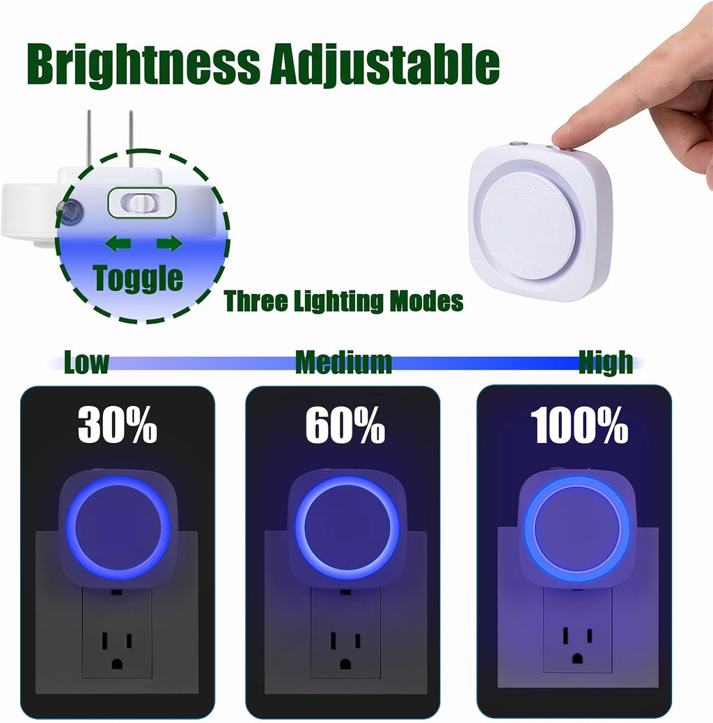 Blue Night Lights Plug in to Wall,4 Packs Dimmable Night Light with Auto Dusk to Dawn Sensor, Soft Glow Night Light for Bathroom…