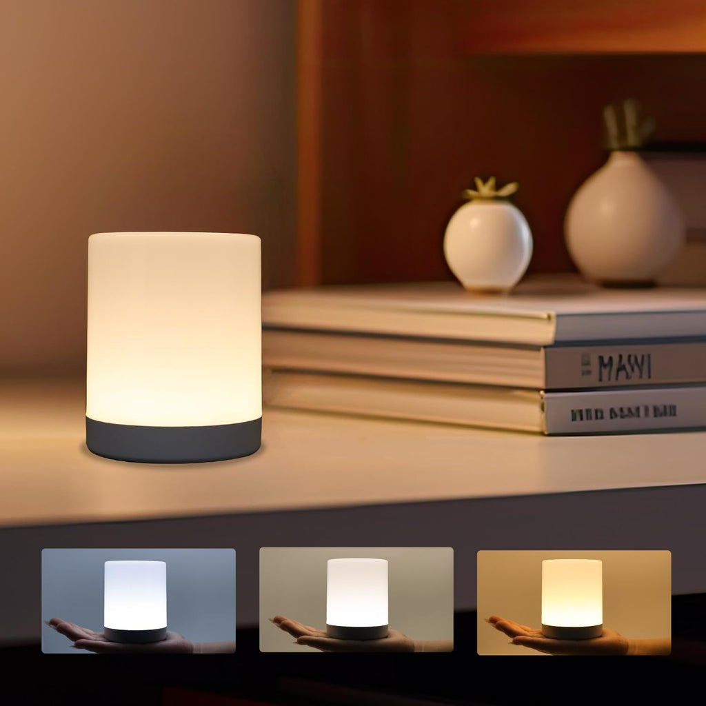 Touch Night Light for Baby Nursery, 3 Color Dimmable Night Light Battery Operated for Kids, Adult, Tap Nightlight Rechargeable, Cordless…