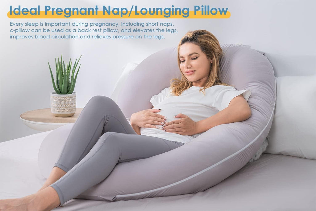 INSEN Cooling Pregnancy Pillow, Maternity Pillow with Tencel Cover, C Shaped for Pregnant and Side Sleeping, Sliver Gray