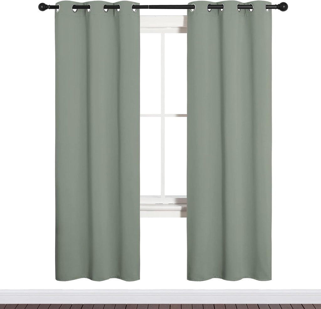 NICETOWN Bedroom Curtain Panels Blackout Draperies, Thermal Insulated Solid Grommet Blackout Curtains/Drapes (Greyish Green, 1 Pair, 34…