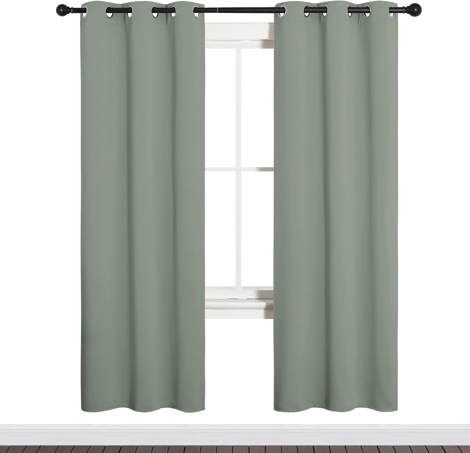 NICETOWN Bedroom Curtain Panels Blackout Draperies, Thermal Insulated Solid Grommet Blackout Curtains/Drapes (Greyish Green, 1 Pair, 34…