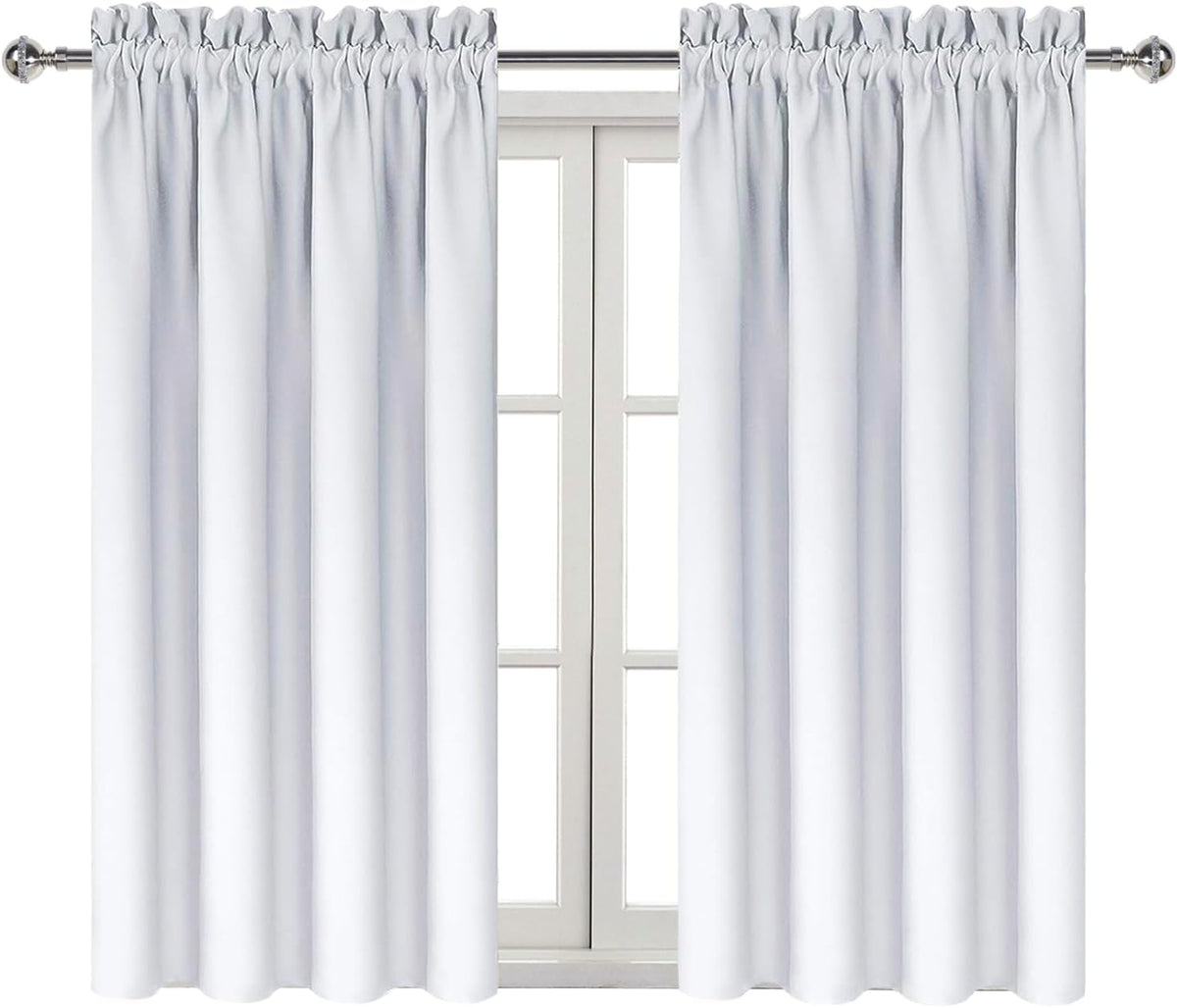 Dwcn Blackout Curtains Room Darkening Thermal Insulated Bedroom Curtains Window Treatments, 42 x 45 inches Long, Set of 2 Greyish White Rod…