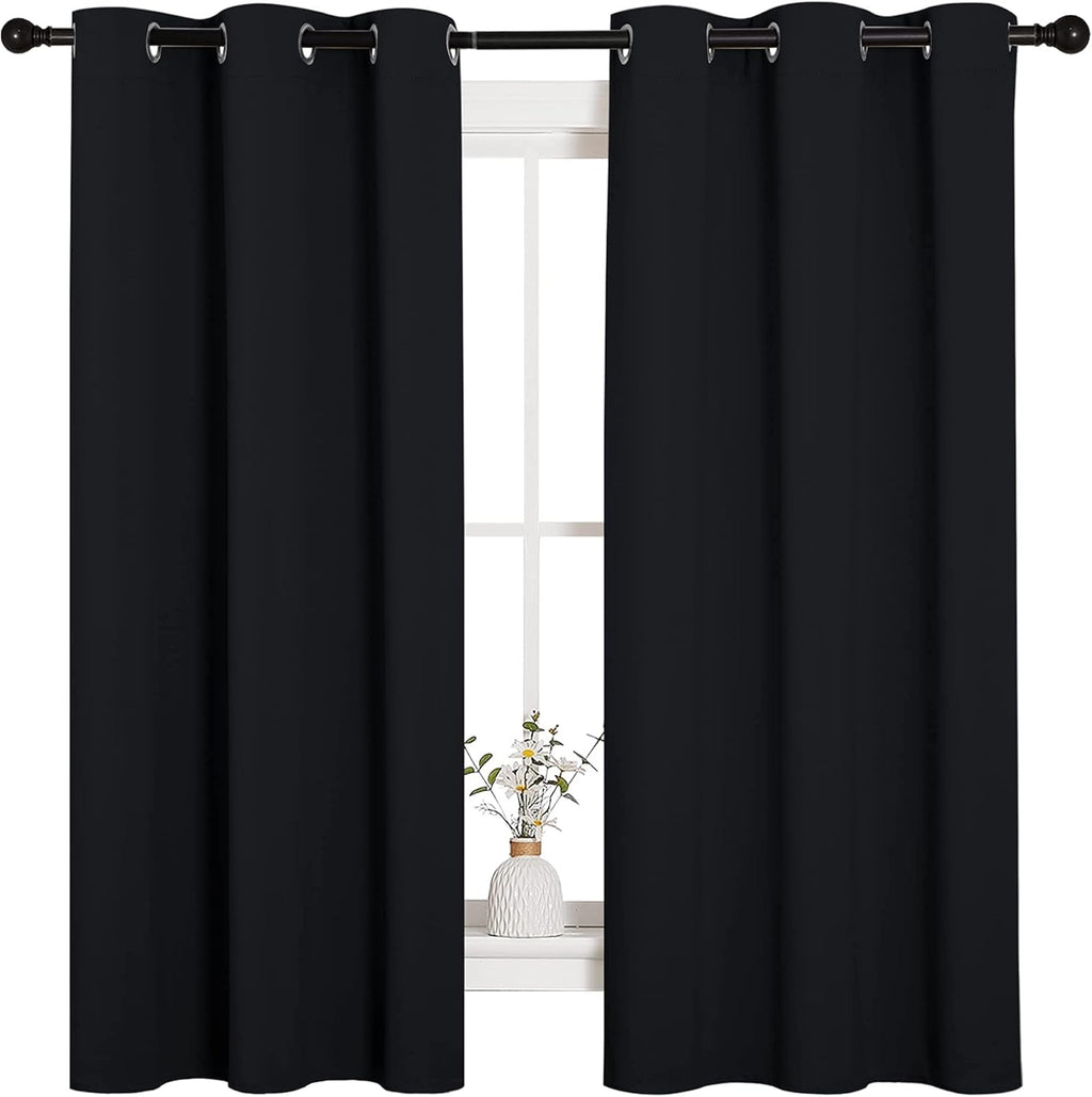 NICETOWN Halloween Pitch Black Solid Thermal Insulated Grommet Blackout Curtains/Drapes for Bedroom Window (2 Panels, 42 inches Wide by…