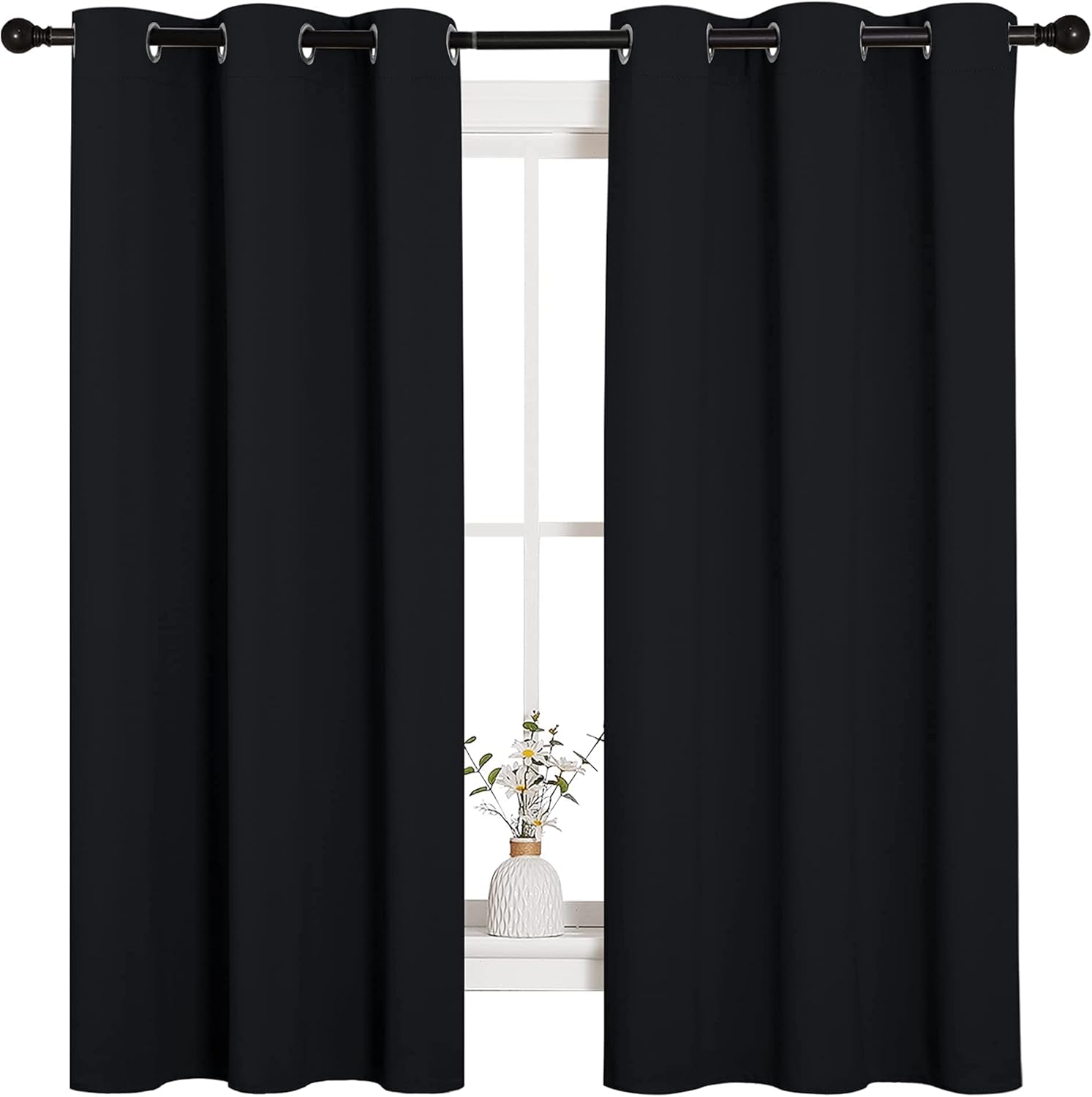 NICETOWN Halloween Pitch Black Solid Thermal Insulated Grommet Blackout Curtains/Drapes for Bedroom Window (2 Panels, 42 inches Wide by…