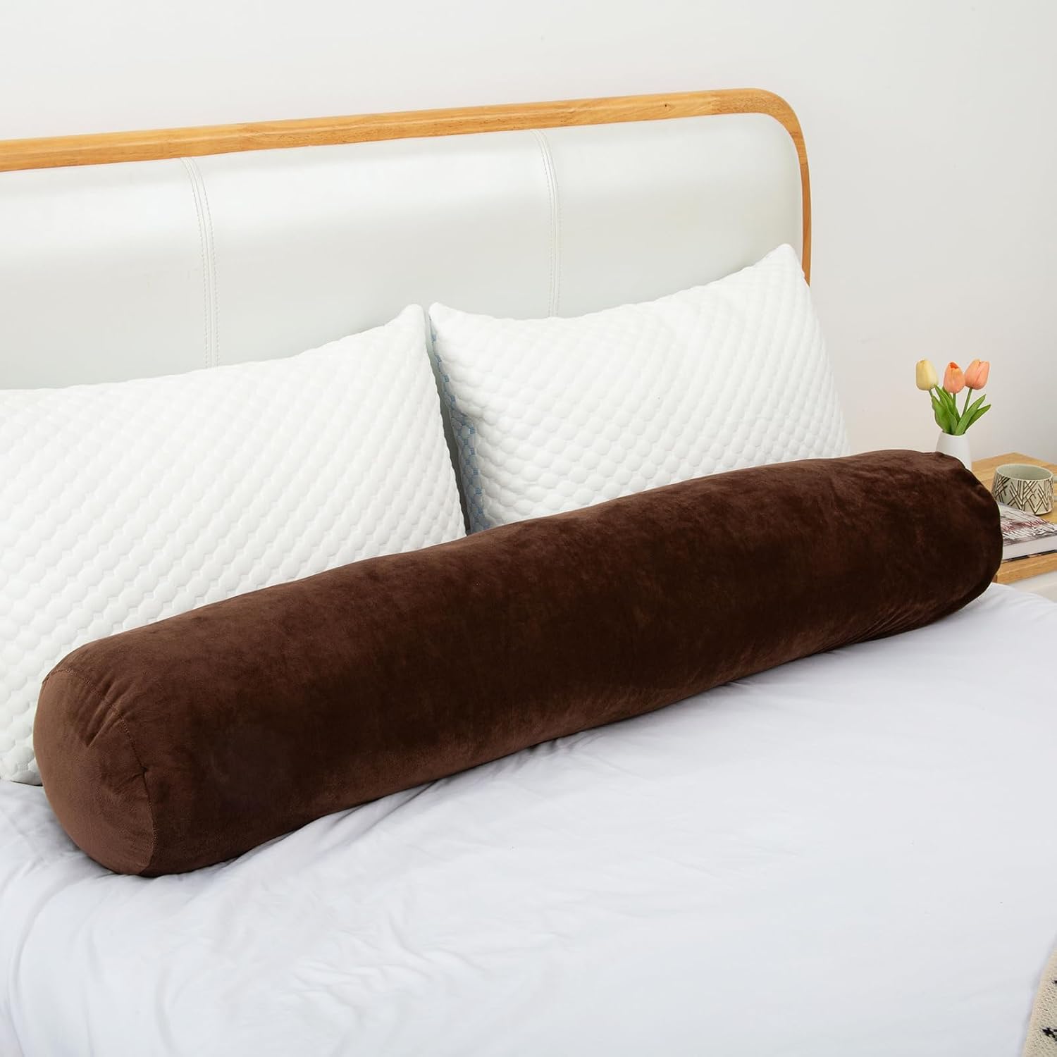 1 MIDDLE ONE Round Body Pillow for Adults, Long Bolster Pillow for Bed with Removable Velvet Cover, Decorative Tube Roll Cylinder Pillow…