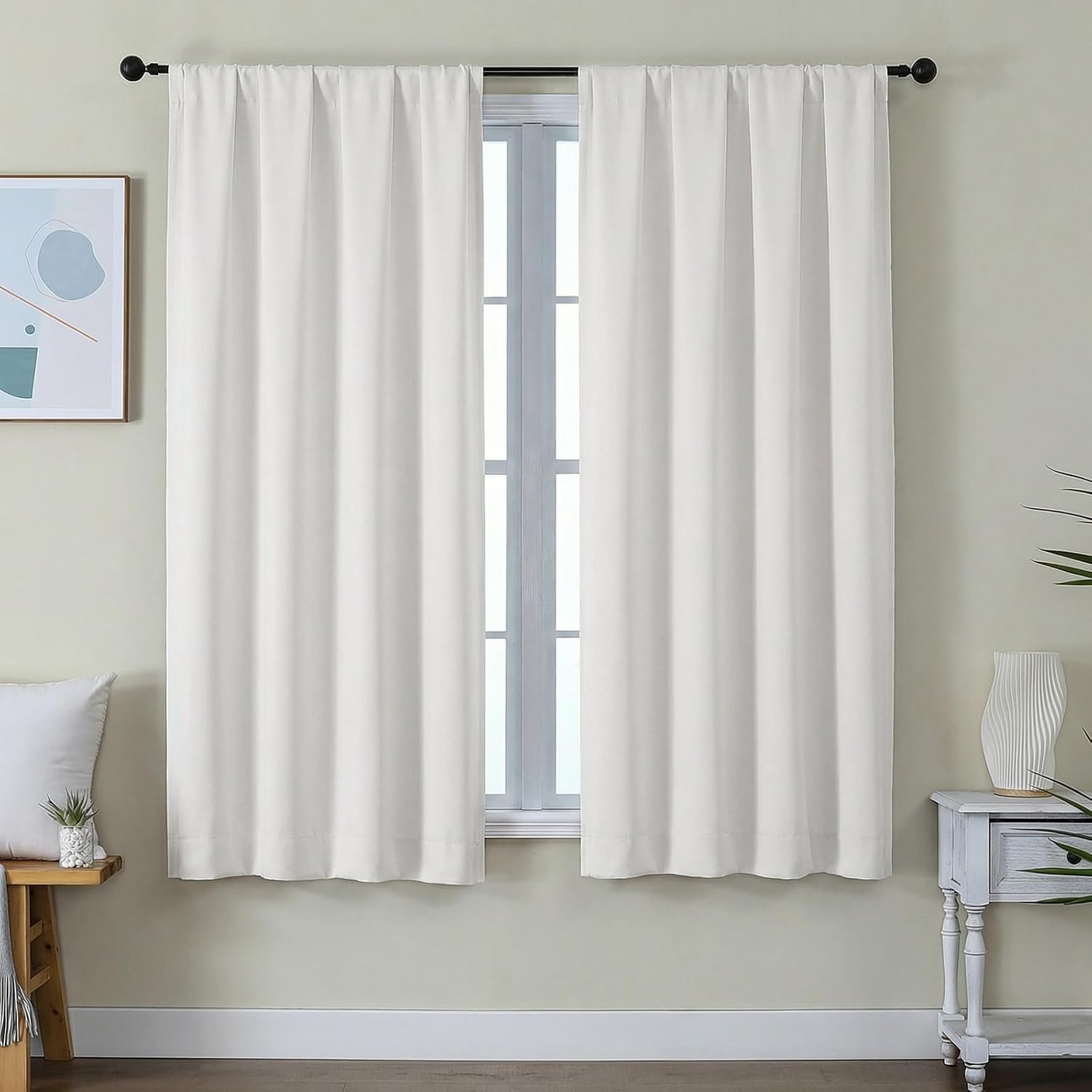 Simplebrand Ava Ivory Light Filtering Curtains for Bedroom 63 Inch Length 2 Panels Set, Privacy Thermal Insulated Rod Pocket Door Window Cu…