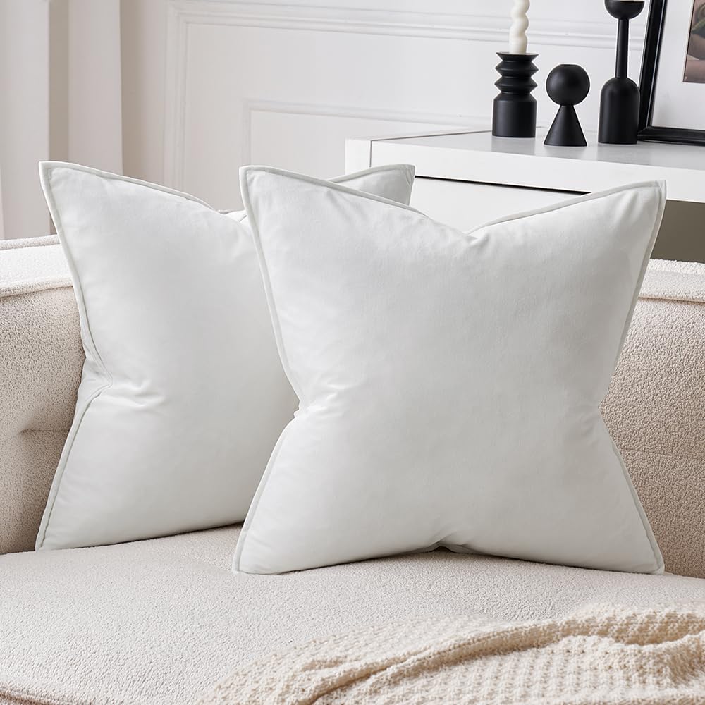 Miulee Pure White Velvet Throw Pillow Covers 24x24 Soft Decorative Solid Square Euro Sham Cushion Cases Pack of 2 Modern Luxury Home Decor…
