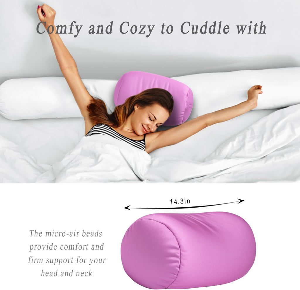 Squishy Neck Pillow, 7Inch x 12Inch Soft Travel Body Bed Pillow Bean Pillow for Kids Adult Chair Sleeping Car Seat, Fun Dormroom (Purple)