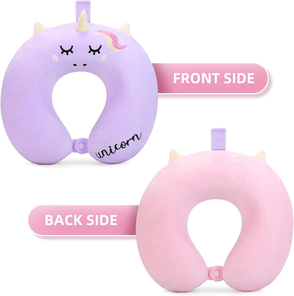 Kids Neck Pillow for Traveling, Unicorn Kids Travel Pillow with Eye Mask, Toddler Travel Essentials for Road Trip Airplane Flight Car…