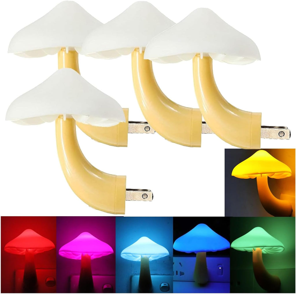 AUSAYE 4 Pack Mushroom Night Light Plug in Sensor Light, Color Changing Lamp LED Nightlights for Kids, Adults, Bedroom, Bathroom, Hallway…