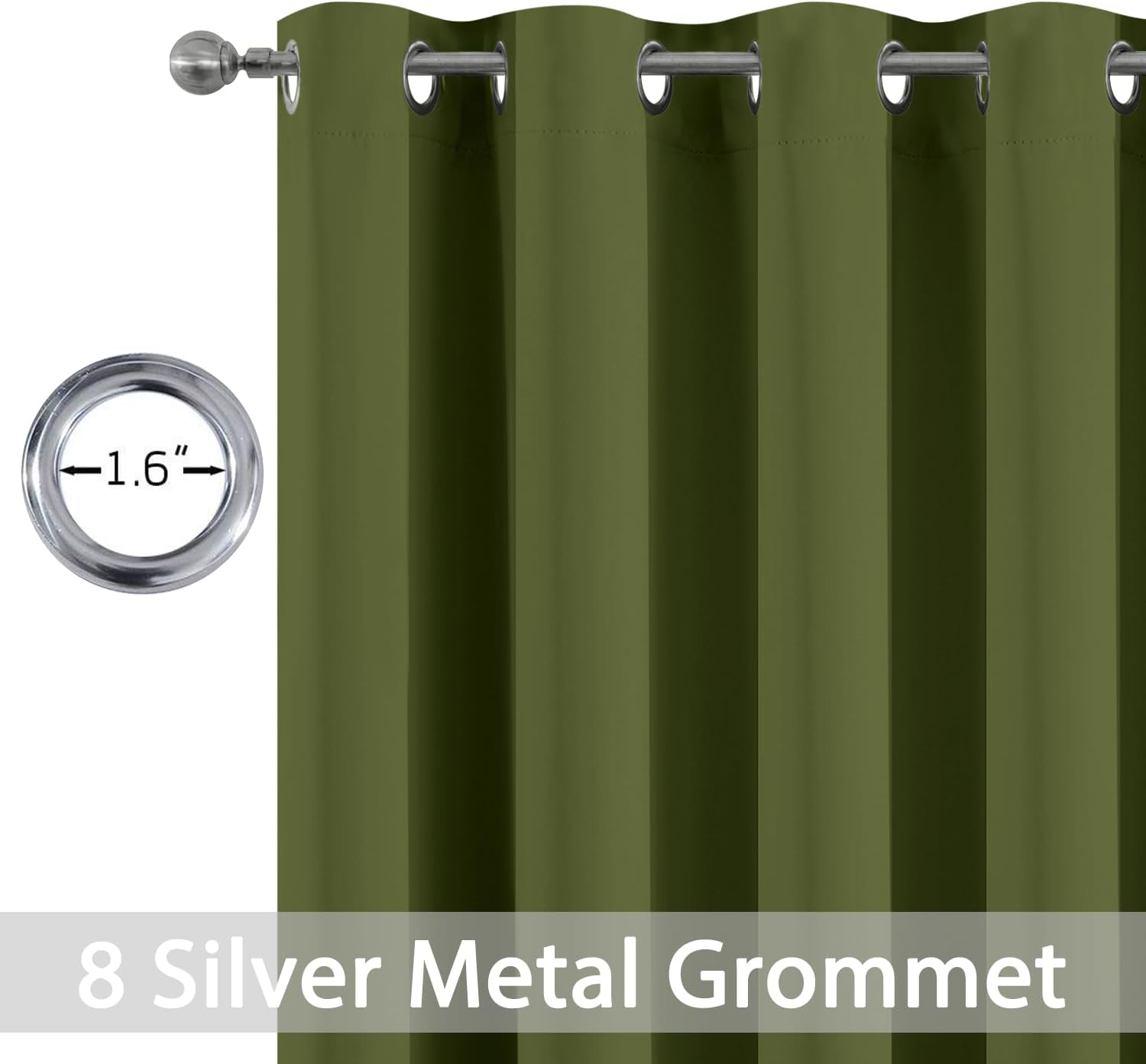 Yakamok Olive Green Blackout Curtains-Room Darkening Green Thermal Insulated Grommet Set of 2 Drapes for Bedroom Living Room, 52W x 72L,2…