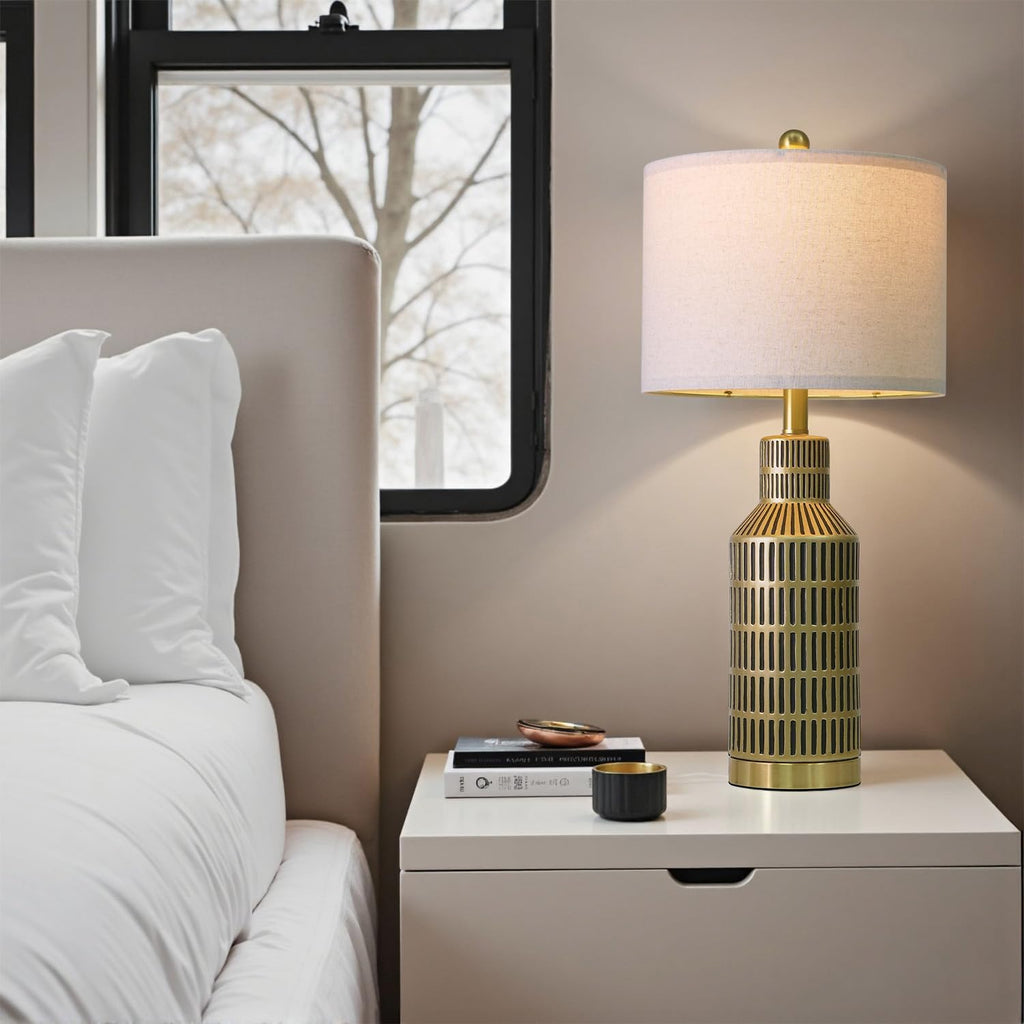 USumkky 25" Gold and Black Modern Ceramic Bedside Lamp Set of 2 for Bedroom Decor Farmhouse Table Lamp for Living Room Office Dorm