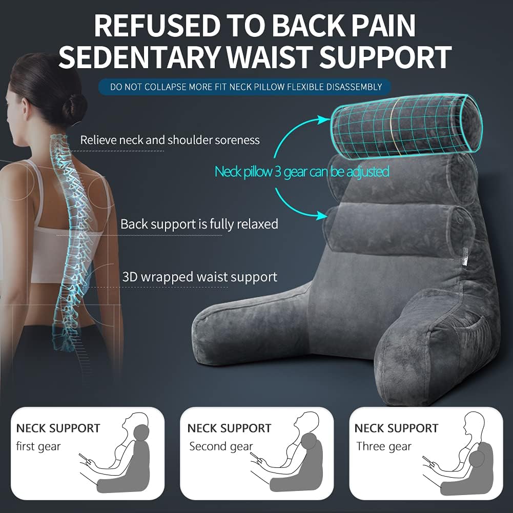 mittaGonG Extra Large Reading Pillow for Sitting in Bed Adult with Detachable Neck Support Cushion & Backrest Pillow for Bed with Arms and…