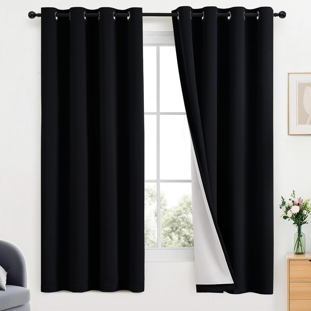 Yakamok 100% Blackout Curtains Black Room Darkening Thermal Insulated Window Curtain with 2 Thick Layers-Set of 2 Panels Grommet Top Drapes…