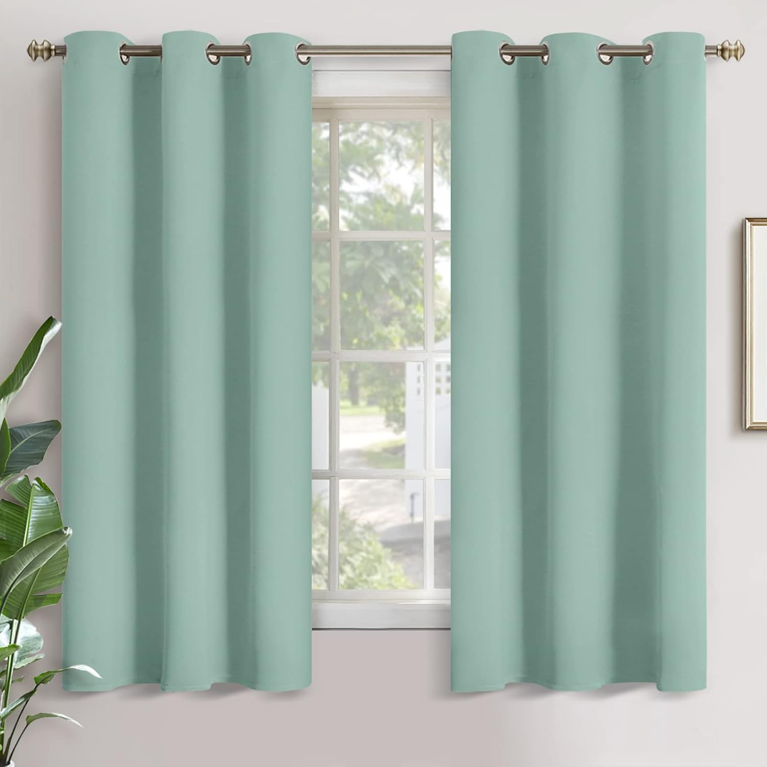 YoungsTex Light Green Blackout Curtains 63 Inch Length for Bedroom - Thermal Insulated with Grommet Room Darkening Window Drapes for Living…