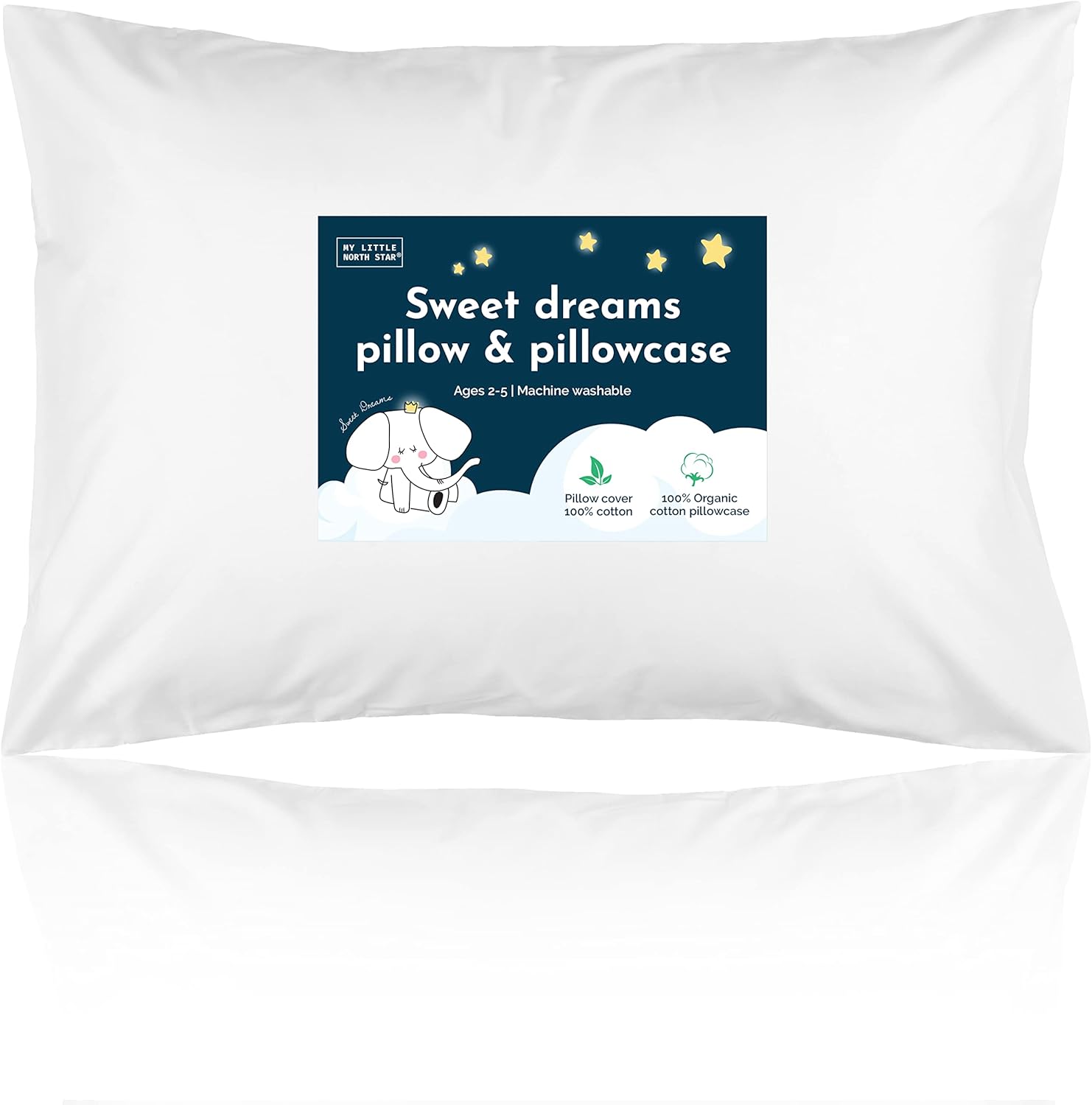 MyLittleNorthStar Toddler Pillow with Pillowcase - 13x18 Soft Organic Cotton Toddler Pillow for Sleeping - Washable Nap Pillow - Travel Pil…
