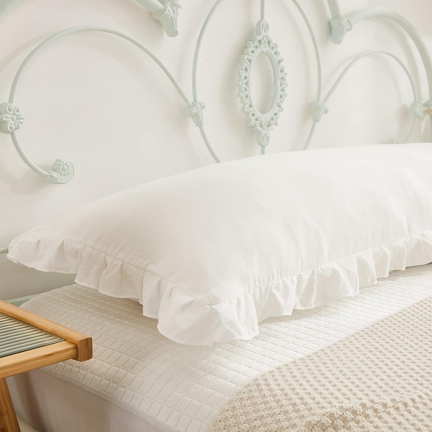 Merryword Boho White Body Pillowcase 20x54in - Ruffled Fringe Decor Sham White