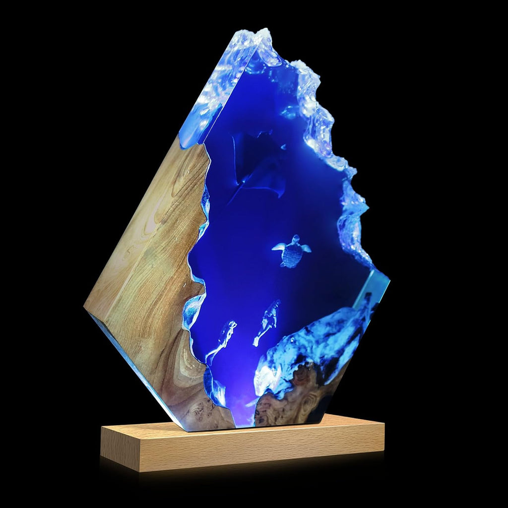 Epoxy Resin Lamp, Ocean Night Light, Artistry Home Decor Bedside Nightlight, Unique Resin Lighting, Nightstand Decorations for Bedroom…