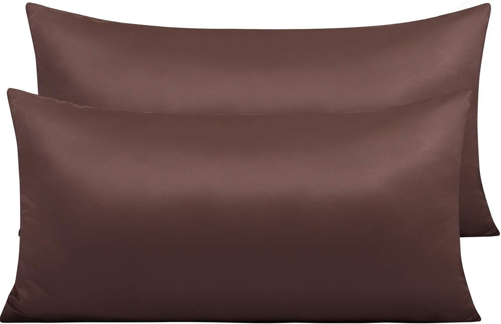 Ntbay Zippered Satin Pillow Cases for Hair and Skin, Luxury King Hidden Zipper Pillowcases Set of 2, 20x36 Inches, Dark Brown 36 Inches