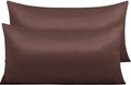 Ntbay Zippered Satin Pillow Cases for Hair and Skin, Luxury King Hidden Zipper Pillowcases Set of 2, 20x36 Inches, Dark Brown 36 Inches