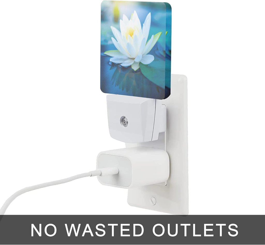 White Lotus Night Light, Beautiful Flower Plug-in Night Lights with Dusk-to-Dawn Sensor for Bedroom, Bathroom and Living Room 0.5W Sleep…